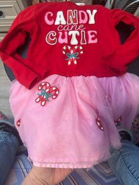 Girls size 4T Girls Candy Cane Cutie Red Long Sleeve Tutu Tulle Mini Dress